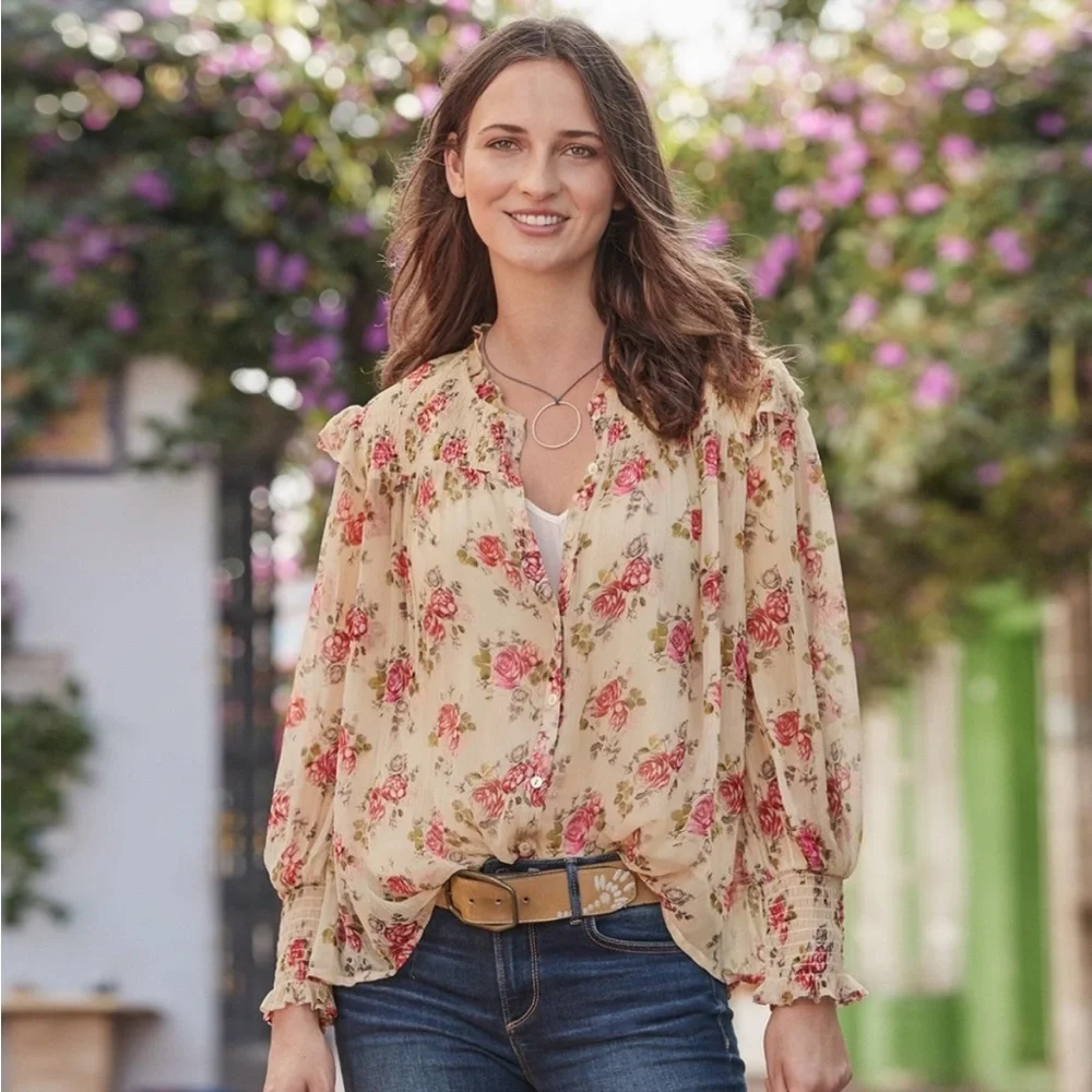 SUNDANCE Amelia Floral Blouse Size Large - Picture 1 of 5